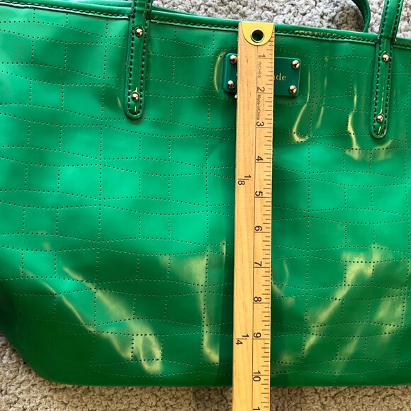 Kate Spade Tote Womens Green Patent Perforated Shoulder Bag Double Handles - Picture 12 of 15